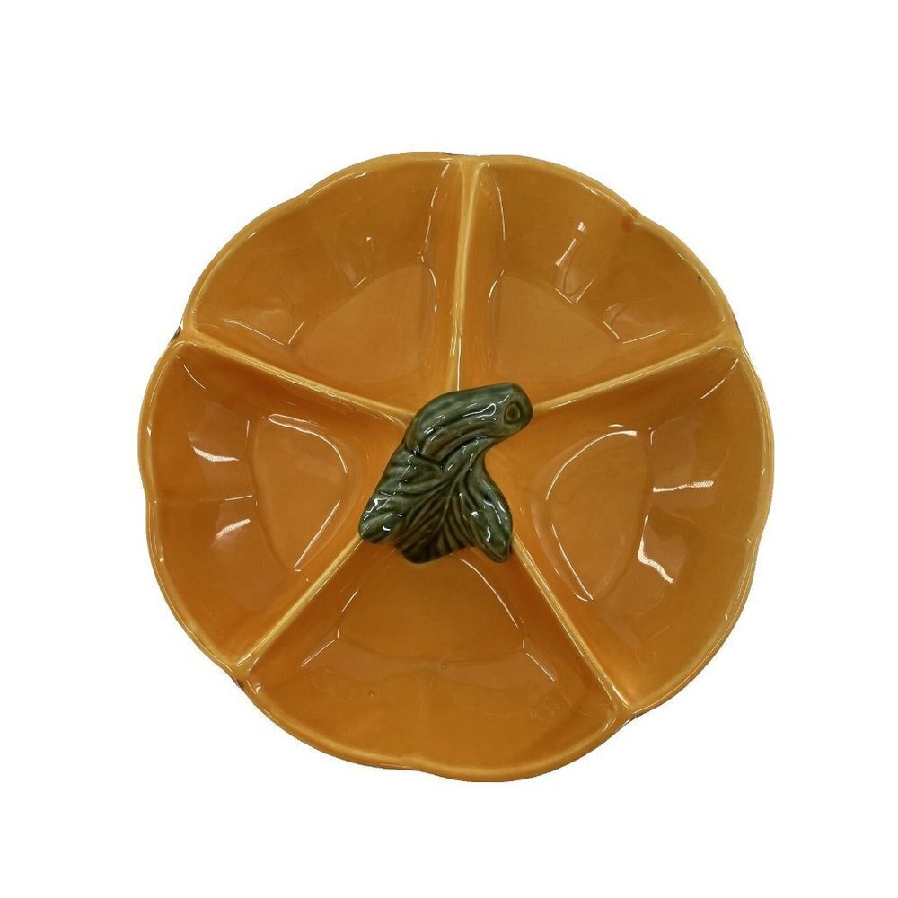 Olfaire of Portugal Pumpkin 11 inch Round 5-Section Divided Serving Platter Tray
